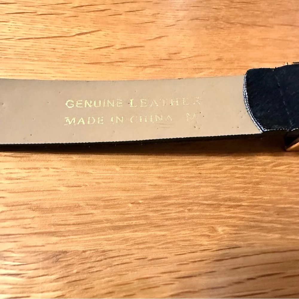 Leather suede belt with solid metal brass colored buckle M 27” around your waist
